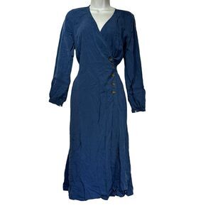 Alp N Rock Blue Maya Midi Long Sleeve Wrap Dress Size S